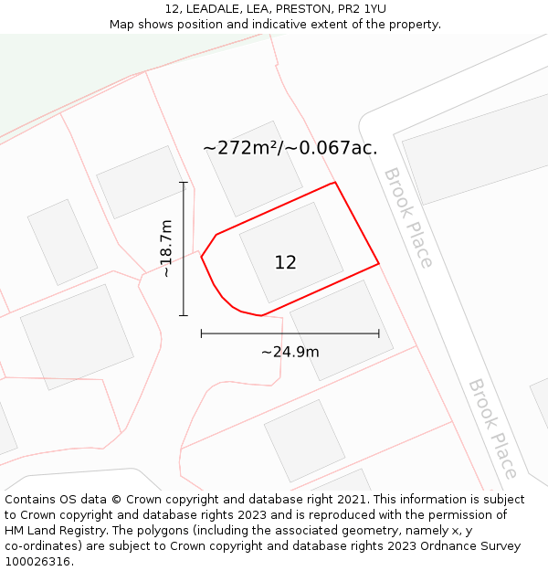 12, LEADALE, LEA, PRESTON, PR2 1YU: Plot and title map