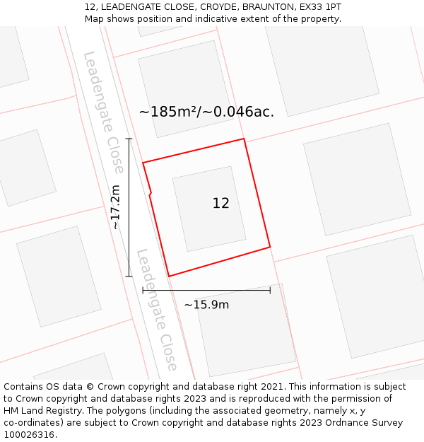 12, LEADENGATE CLOSE, CROYDE, BRAUNTON, EX33 1PT: Plot and title map