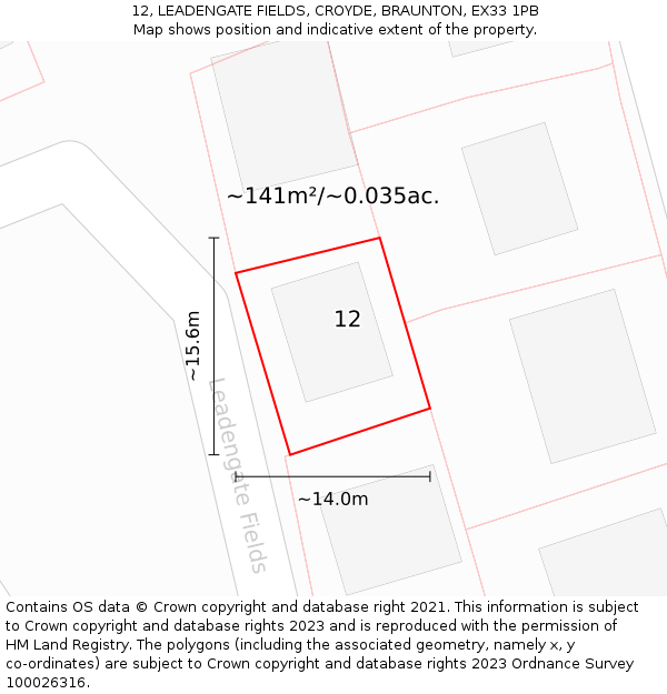 12, LEADENGATE FIELDS, CROYDE, BRAUNTON, EX33 1PB: Plot and title map