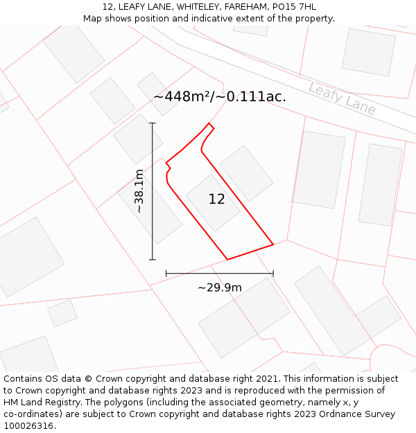 12, LEAFY LANE, WHITELEY, FAREHAM, PO15 7HL: Plot and title map