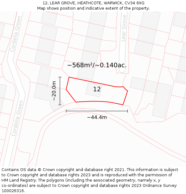 12, LEAR GROVE, HEATHCOTE, WARWICK, CV34 6XG: Plot and title map