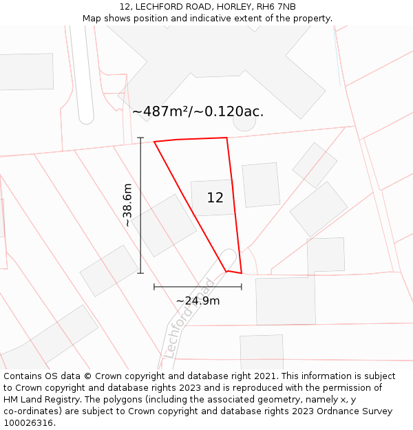 12, LECHFORD ROAD, HORLEY, RH6 7NB: Plot and title map