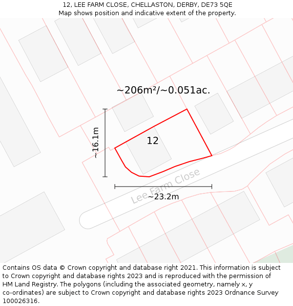 12, LEE FARM CLOSE, CHELLASTON, DERBY, DE73 5QE: Plot and title map
