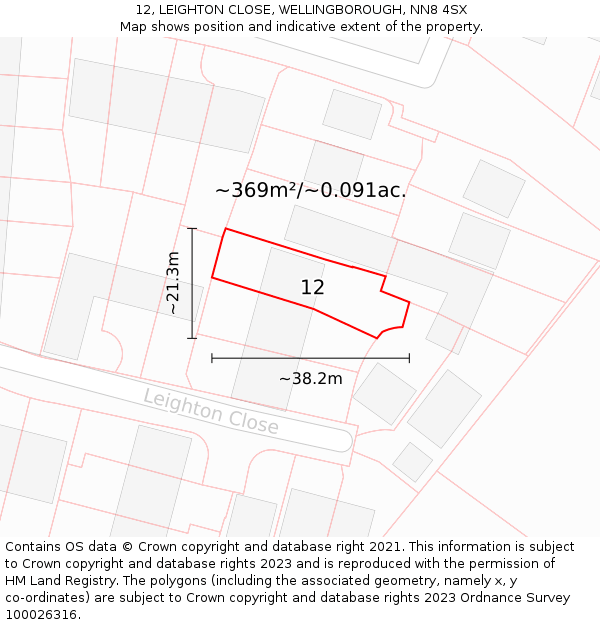 12, LEIGHTON CLOSE, WELLINGBOROUGH, NN8 4SX: Plot and title map