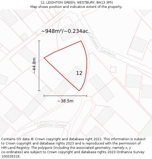 12, LEIGHTON GREEN, WESTBURY, BA13 3PN: Plot and title map