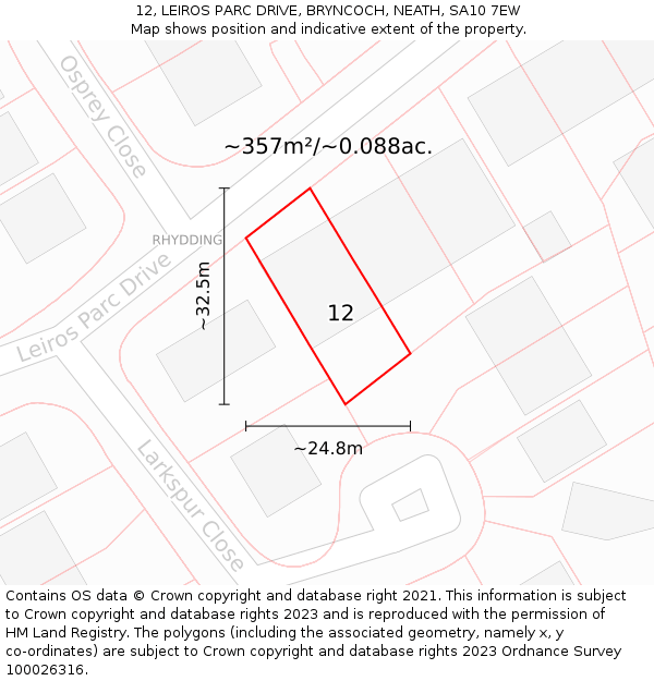 12, LEIROS PARC DRIVE, BRYNCOCH, NEATH, SA10 7EW: Plot and title map