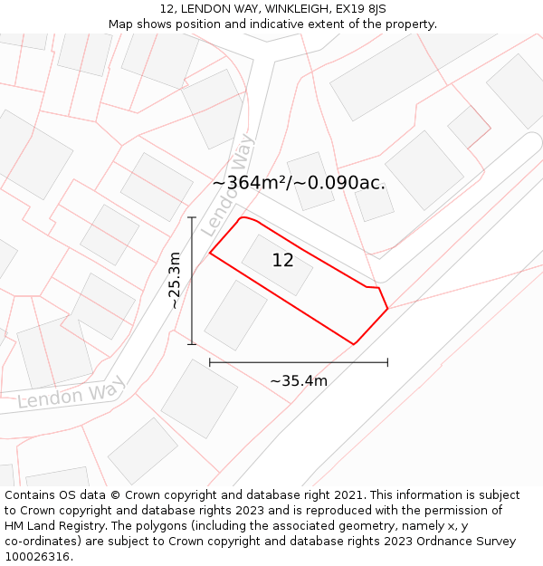 12, LENDON WAY, WINKLEIGH, EX19 8JS: Plot and title map