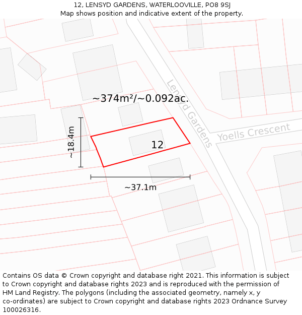 12, LENSYD GARDENS, WATERLOOVILLE, PO8 9SJ: Plot and title map