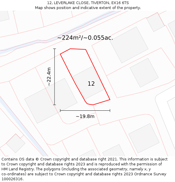 12, LEVERLAKE CLOSE, TIVERTON, EX16 6TS: Plot and title map