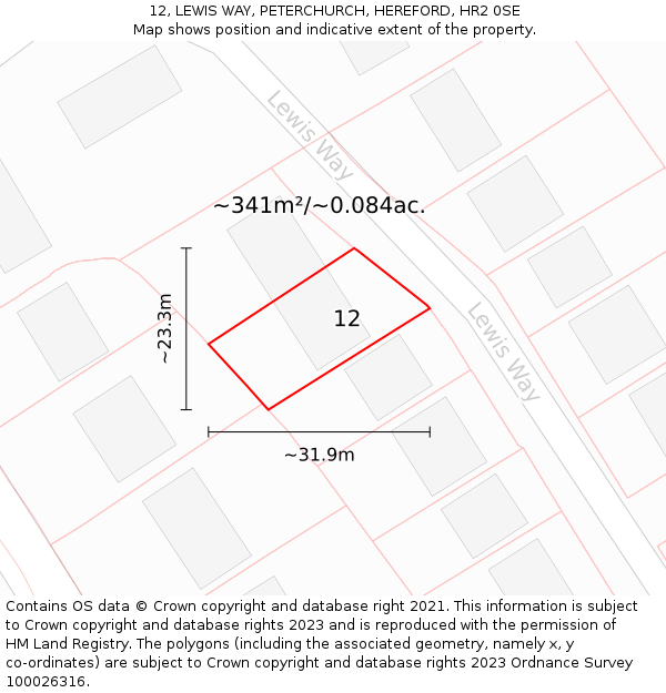 12, LEWIS WAY, PETERCHURCH, HEREFORD, HR2 0SE: Plot and title map