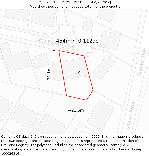 12, LEYCESTER CLOSE, WINDLESHAM, GU20 6JR: Plot and title map