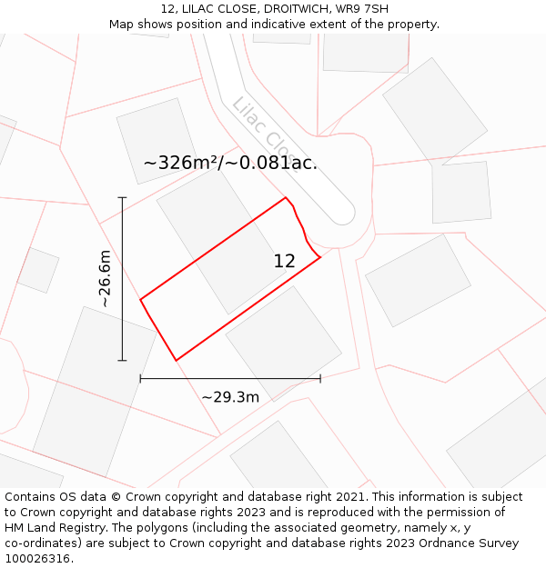 12, LILAC CLOSE, DROITWICH, WR9 7SH: Plot and title map