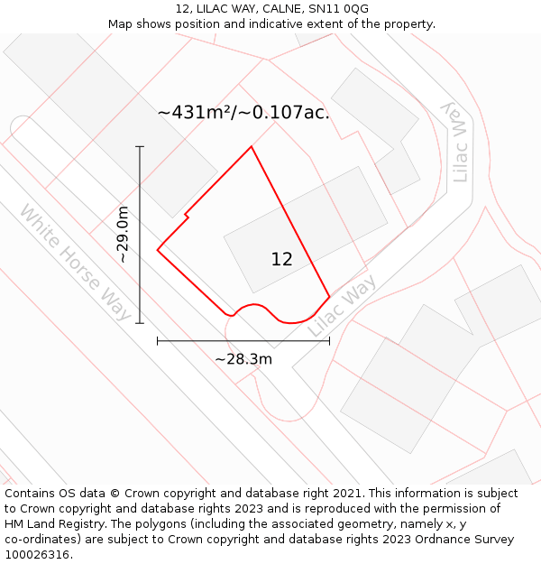 12, LILAC WAY, CALNE, SN11 0QG: Plot and title map