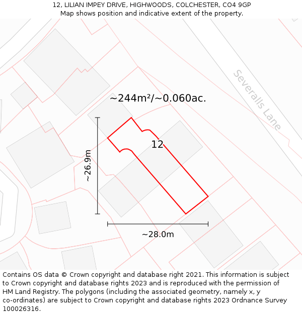 12, LILIAN IMPEY DRIVE, HIGHWOODS, COLCHESTER, CO4 9GP: Plot and title map