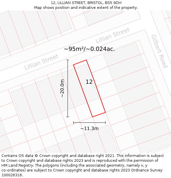 12, LILLIAN STREET, BRISTOL, BS5 9DH: Plot and title map