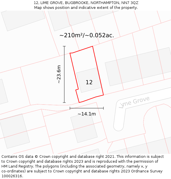 12, LIME GROVE, BUGBROOKE, NORTHAMPTON, NN7 3QZ: Plot and title map