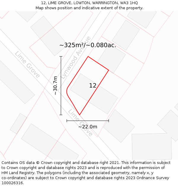 12, LIME GROVE, LOWTON, WARRINGTON, WA3 1HQ: Plot and title map