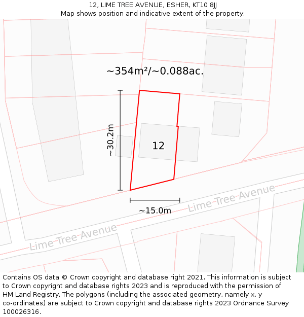 12, LIME TREE AVENUE, ESHER, KT10 8JJ: Plot and title map