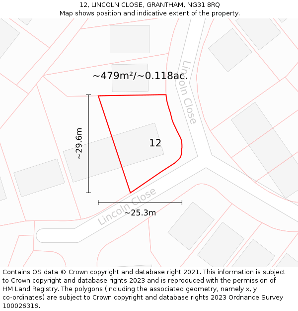 12, LINCOLN CLOSE, GRANTHAM, NG31 8RQ: Plot and title map