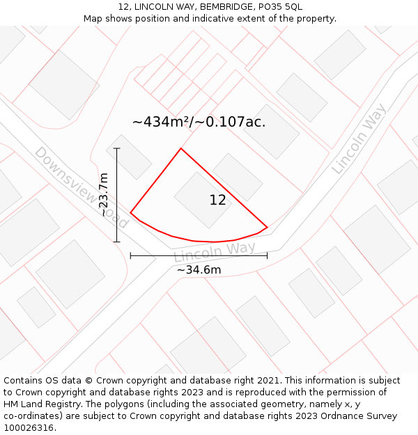 12, LINCOLN WAY, BEMBRIDGE, PO35 5QL: Plot and title map