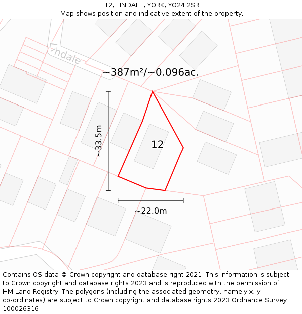 12, LINDALE, YORK, YO24 2SR: Plot and title map