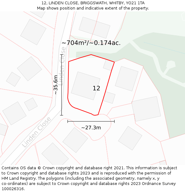12, LINDEN CLOSE, BRIGGSWATH, WHITBY, YO21 1TA: Plot and title map