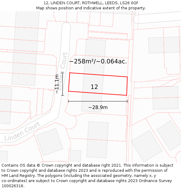 12, LINDEN COURT, ROTHWELL, LEEDS, LS26 0GF: Plot and title map