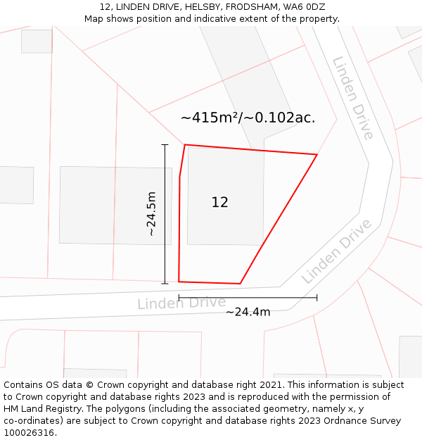 12, LINDEN DRIVE, HELSBY, FRODSHAM, WA6 0DZ: Plot and title map