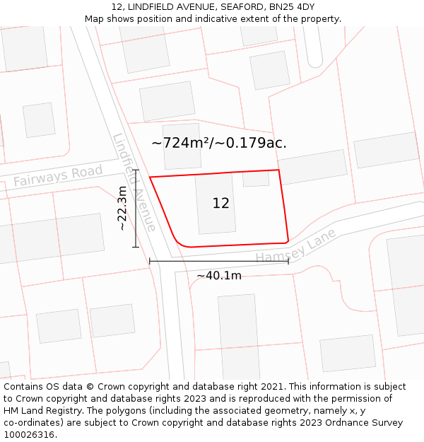 12, LINDFIELD AVENUE, SEAFORD, BN25 4DY: Plot and title map