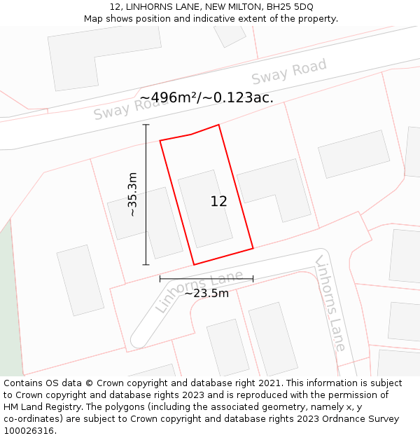 12, LINHORNS LANE, NEW MILTON, BH25 5DQ: Plot and title map