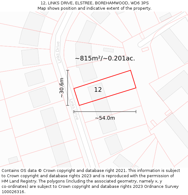 12, LINKS DRIVE, ELSTREE, BOREHAMWOOD, WD6 3PS: Plot and title map