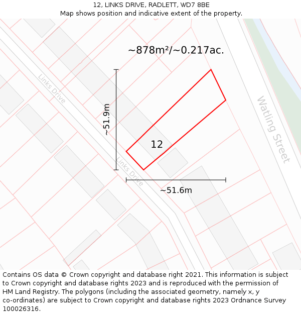 12, LINKS DRIVE, RADLETT, WD7 8BE: Plot and title map