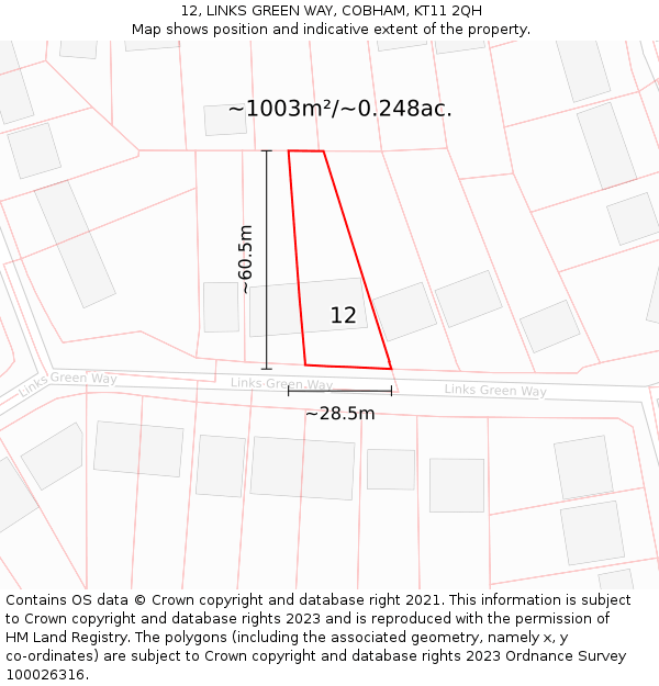 12, LINKS GREEN WAY, COBHAM, KT11 2QH: Plot and title map