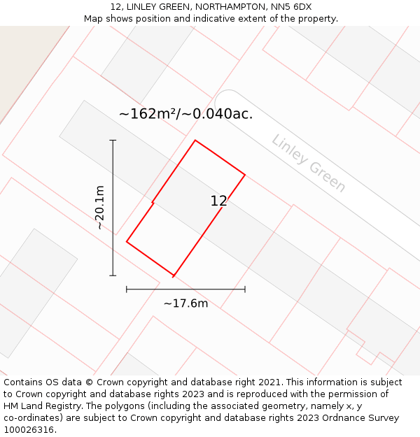 12, LINLEY GREEN, NORTHAMPTON, NN5 6DX: Plot and title map