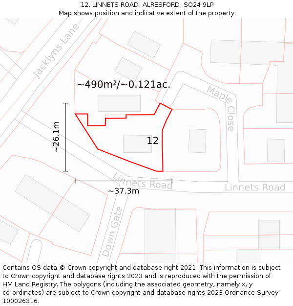 12, LINNETS ROAD, ALRESFORD, SO24 9LP: Plot and title map
