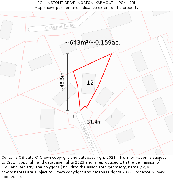 12, LINSTONE DRIVE, NORTON, YARMOUTH, PO41 0RL: Plot and title map