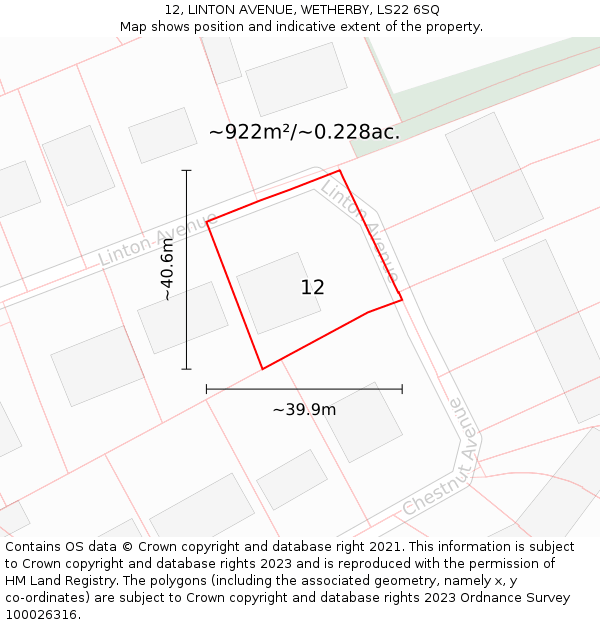 12, LINTON AVENUE, WETHERBY, LS22 6SQ: Plot and title map