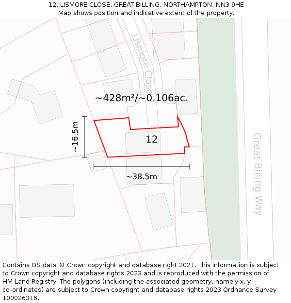 12, LISMORE CLOSE, GREAT BILLING, NORTHAMPTON, NN3 9HE: Plot and title map