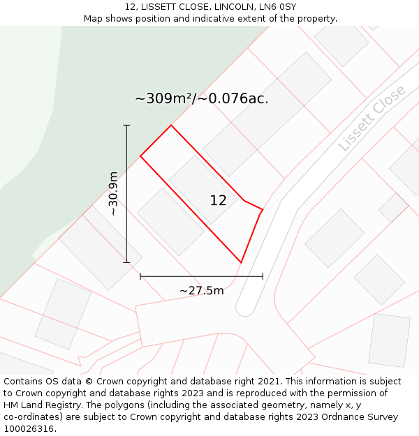 12, LISSETT CLOSE, LINCOLN, LN6 0SY: Plot and title map