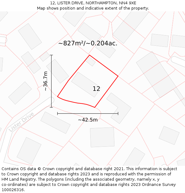 12, LISTER DRIVE, NORTHAMPTON, NN4 9XE: Plot and title map