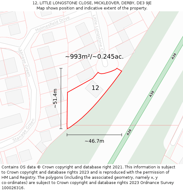 12, LITTLE LONGSTONE CLOSE, MICKLEOVER, DERBY, DE3 9JE: Plot and title map