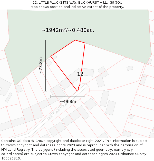 12, LITTLE PLUCKETTS WAY, BUCKHURST HILL, IG9 5QU: Plot and title map