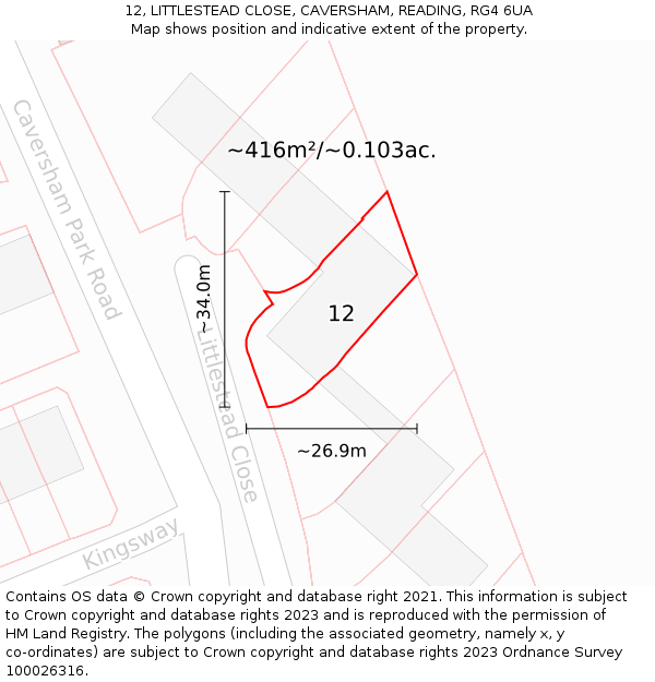 12, LITTLESTEAD CLOSE, CAVERSHAM, READING, RG4 6UA: Plot and title map