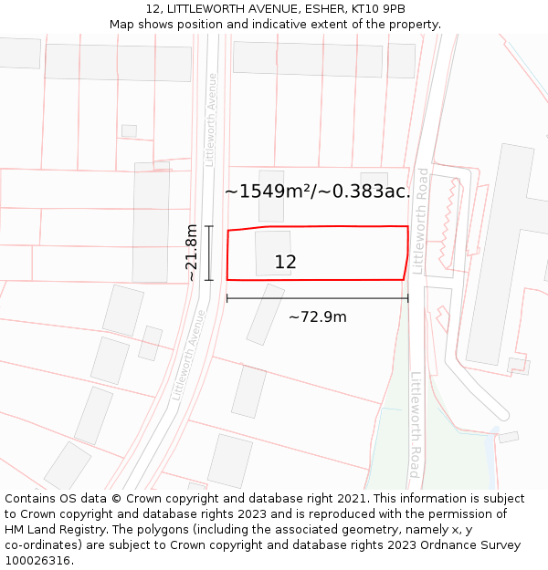 12, LITTLEWORTH AVENUE, ESHER, KT10 9PB: Plot and title map