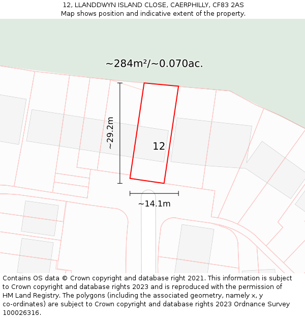 12, LLANDDWYN ISLAND CLOSE, CAERPHILLY, CF83 2AS: Plot and title map