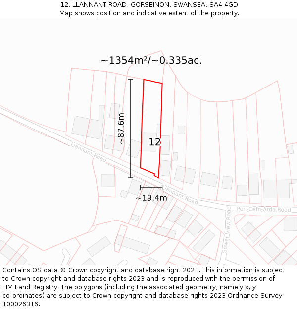 12, LLANNANT ROAD, GORSEINON, SWANSEA, SA4 4GD: Plot and title map