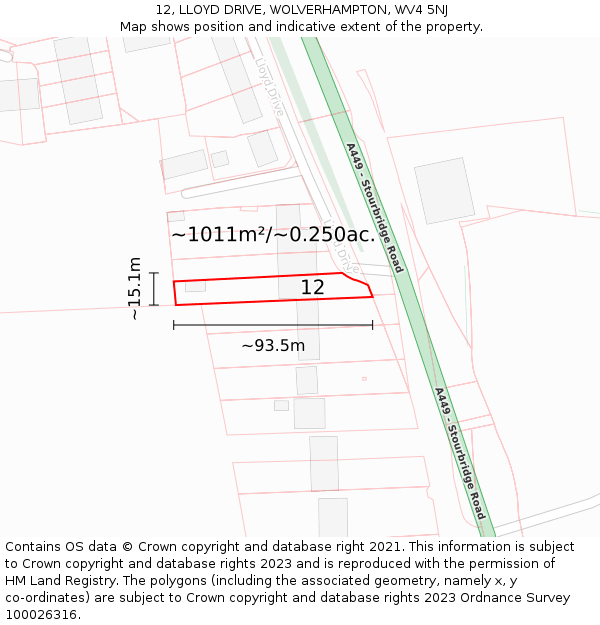 12, LLOYD DRIVE, WOLVERHAMPTON, WV4 5NJ: Plot and title map