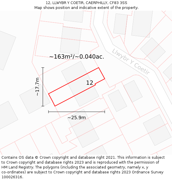 12, LLWYBR Y COETIR, CAERPHILLY, CF83 3SS: Plot and title map