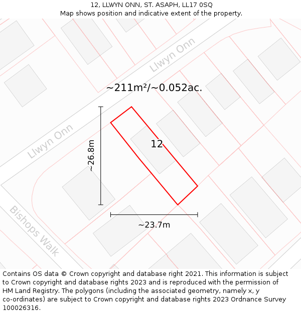 12, LLWYN ONN, ST. ASAPH, LL17 0SQ: Plot and title map