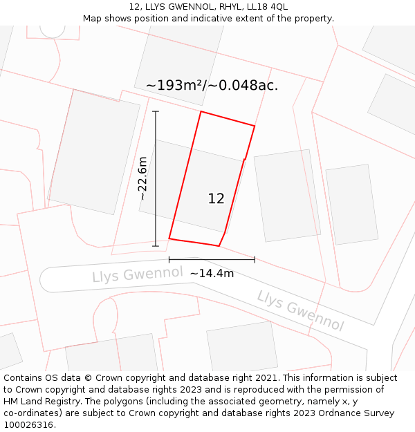 12, LLYS GWENNOL, RHYL, LL18 4QL: Plot and title map